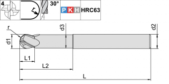 H4S.z4.04.06.U3,7/15.57.30.D04.AlCrN Фреза сферическая твердосплавная по закаленной стали