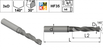BD03A0520-HF35 Сверло твердосплавное по металлу 5,2 мм (3xD)